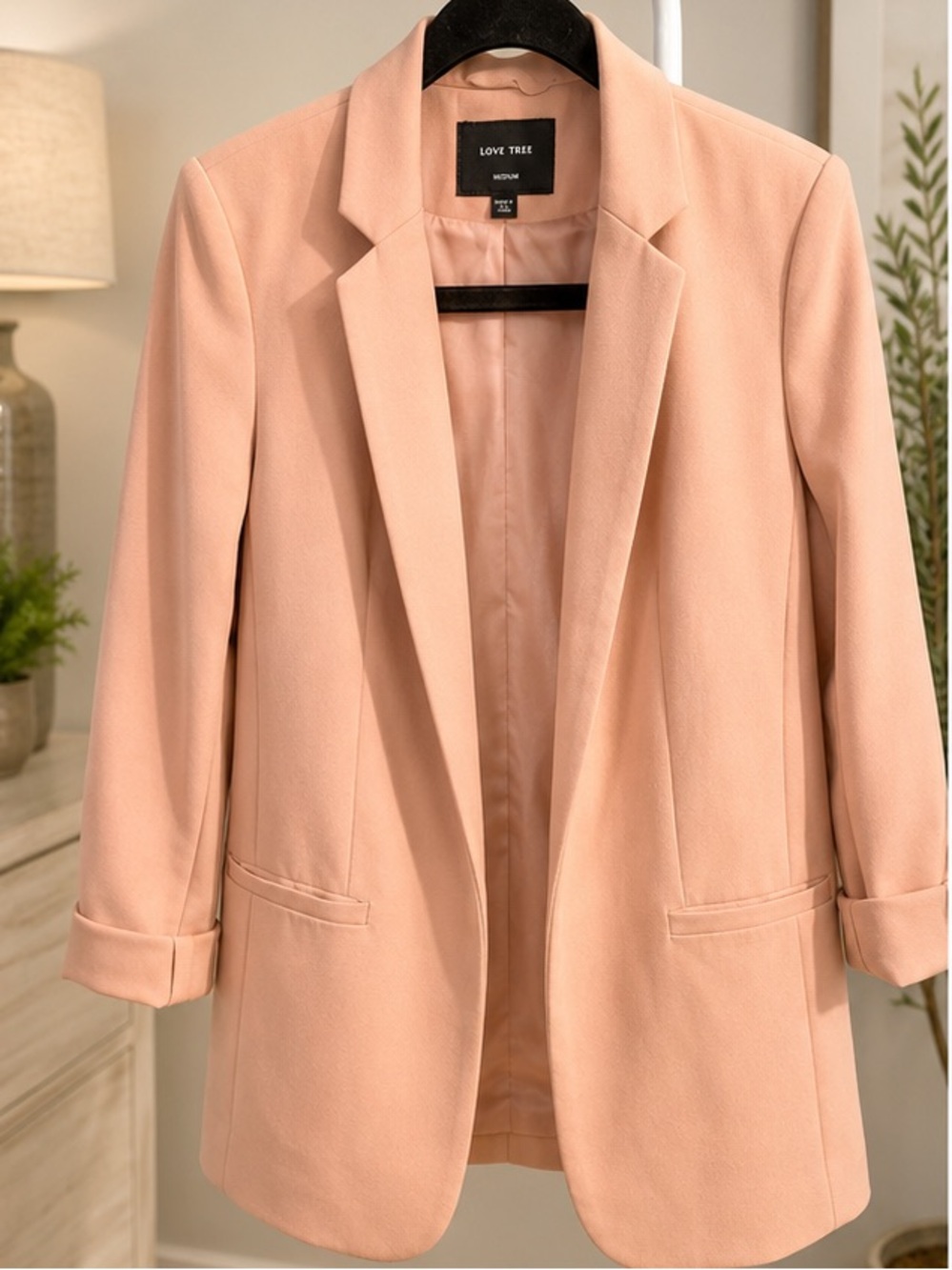 Love Tree Light Pink Open-Front Tailored Blazer